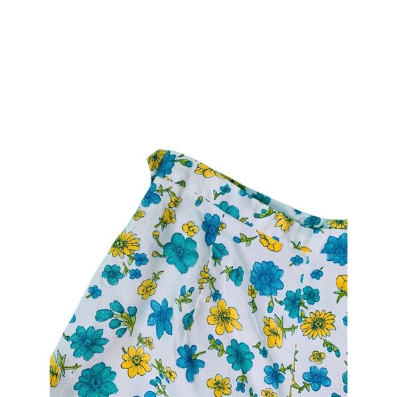 Vintage 1960s Floral Print Shorts Blue Yellow White Cotton | W 26" - Picture 3 of 9